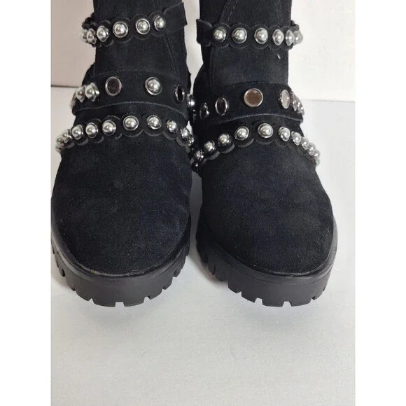 Karl Lagerfeld Paris Black Pia Faux Pearl Studded Suede Ankle Boots Sz 7.5B Goth - Picture 8 of 13